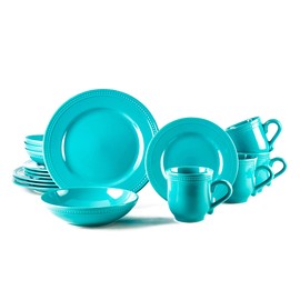 HomeVss, Pearl Dots Stoneware Dinnerware Set (16pc Set, Turquoise)