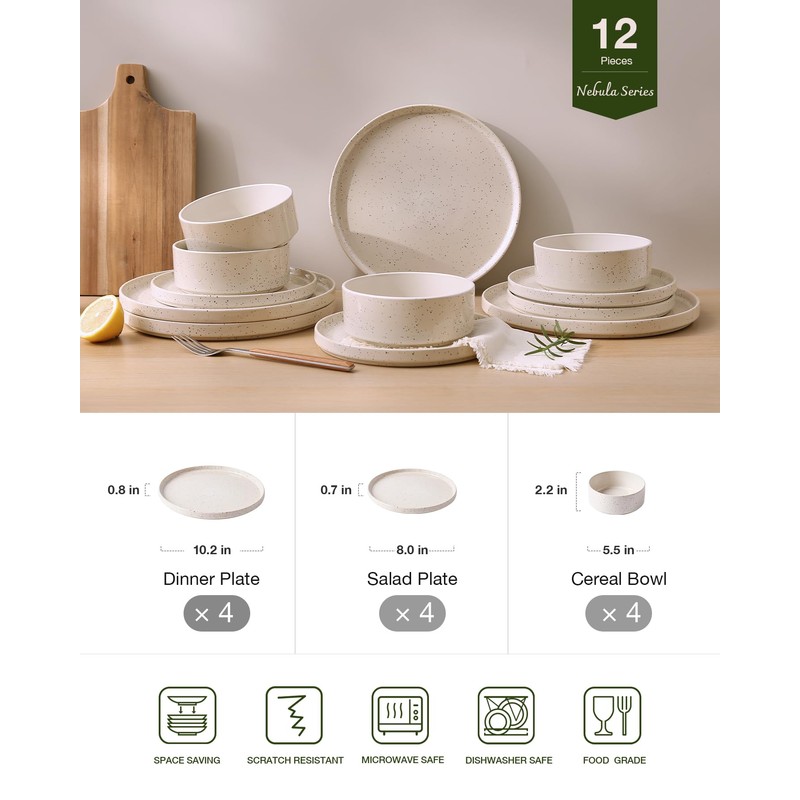Famiware Nebula Plates and Bowls Sets, 12 Pieces Dinnerware Sets,