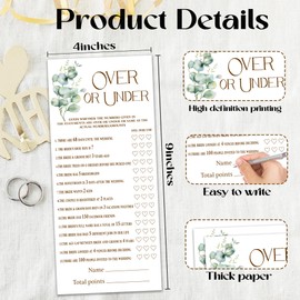 RPLCSPC Printed Party Bridal Shower Games, Over or Under, Botanical Eucalyptus Theme Wedding Activity Games Cards 25 Guests, Engagement Bachelorette, Bridal Shower Party Supplies, 4x9 Inch