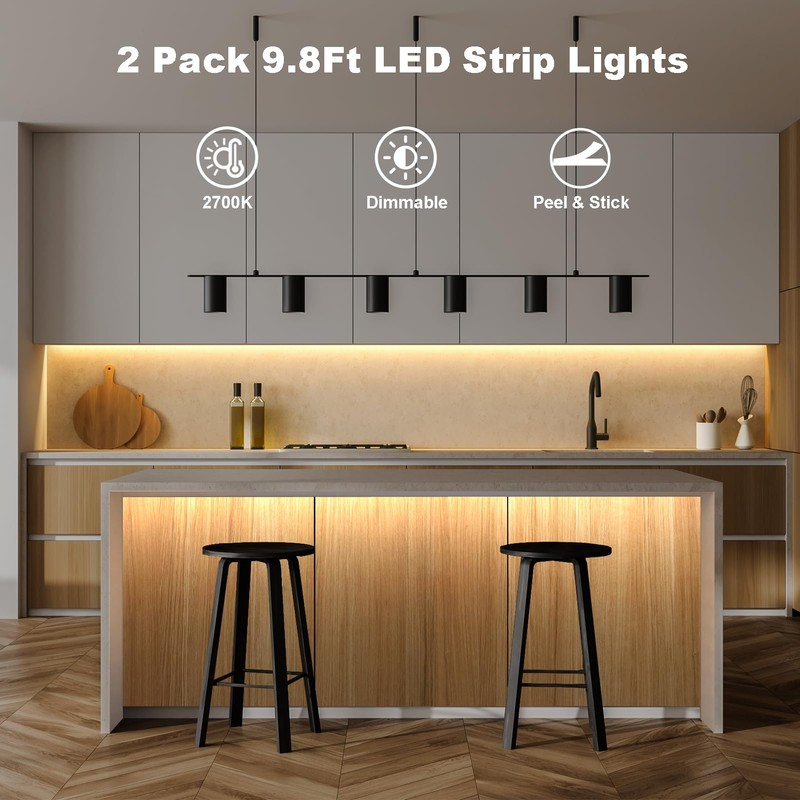 echosari 2 PCS Strip Lights Battery Operated, 9.8Ft 90 LED
