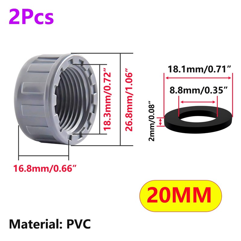 Ctyjia 2 Pack Female Thread Pipe Fitting Cap, 20mm Fitting