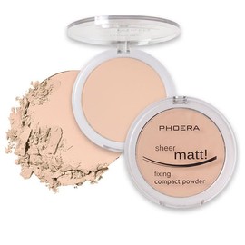2 Pack PHOERA Matte Face Powder, Control Oil Brighten Skin Color Cover Blemish Makeup Face Setting Setting Powder Foundation。202- Natural Beig
