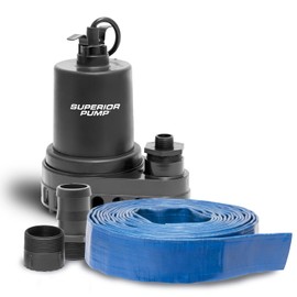 Superior Pump 91595 Thermoplastic Utility Pump Kit with 10-Foot Cord, plus 1-1/2-Inch by 25-foot Lay-Flat Discharge Hose, 1/2 HP