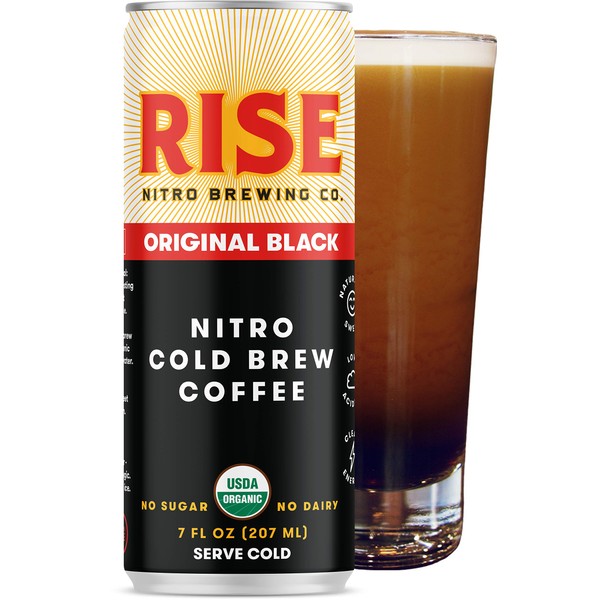 RISE Brewing Co. | Original Black Nitro Cold Brew Coffee (12 Pack) 7 fl. oz. Cans - Sugar, Gluten & Non-Dairy | Organic & Non-GMO | Draft Nitrogen Pour, Clean Energy, Low Acidity, & Naturally Sweet