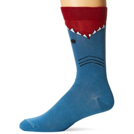 K. Bell Men's Funny Animal Novelty Crew Socks, White Shark (Slate Blue), Shoe Size: 6-12