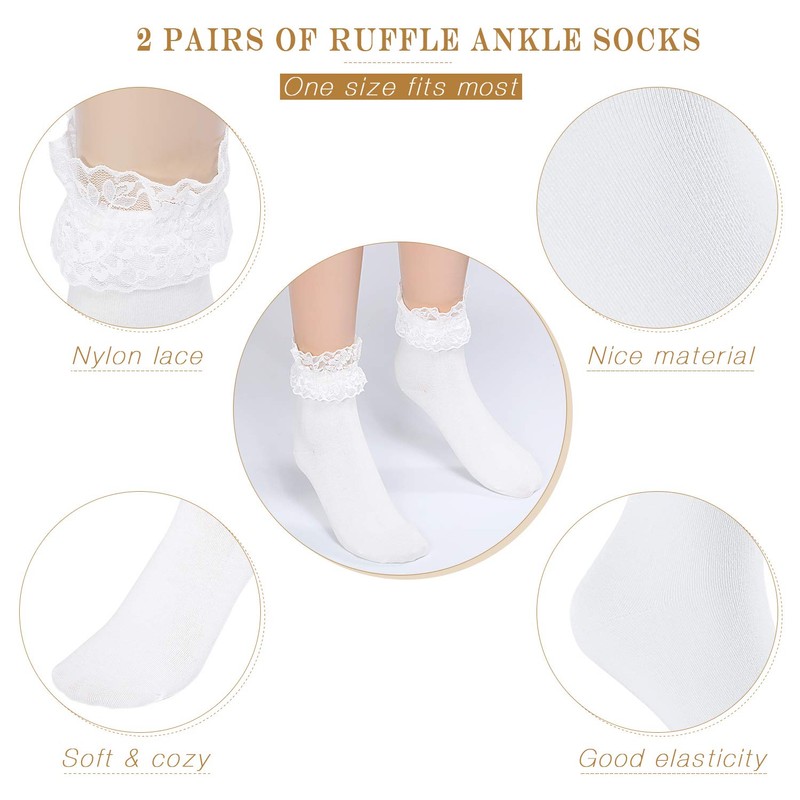 SATINIOR 6 Pairs Ruffle Socks Lace Ruffle Socks Women, white