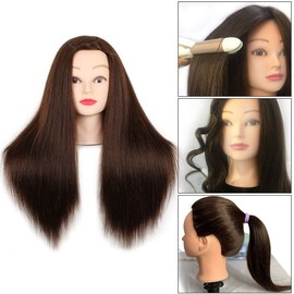 20 Inch 60% Human Hair Training Practice Head Styling Cutting Mannequin Manikin Head with Free Clamp Holder Brown Hair Doll Head