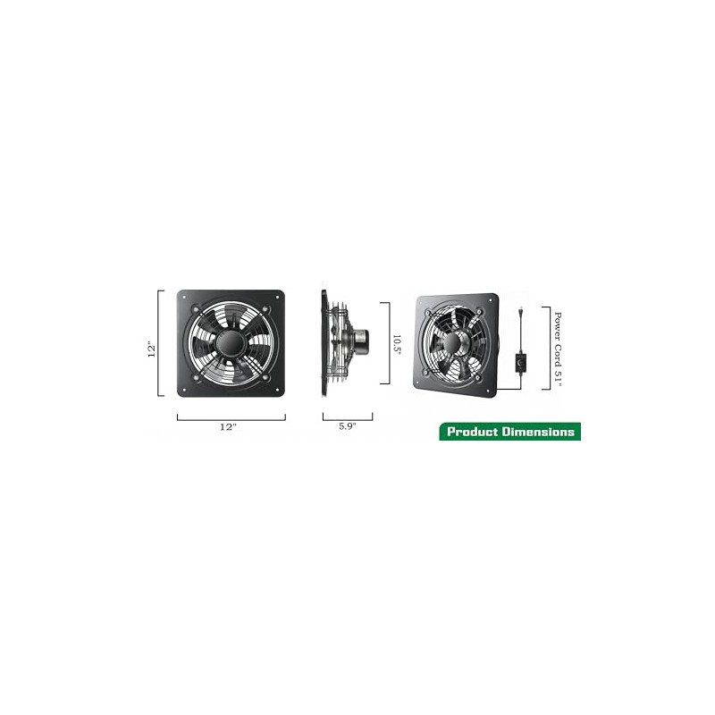 12 Inch Window Exhaust Wall Mounted Ventilation Basement Extractor Industrial