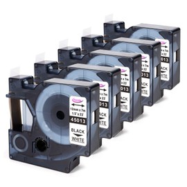 Anycolor 5-Pack Label Maker Tape Replacement for Dymo D1 Labels Tape 45013 S0720530 Refill 1/2 Inch 12mm Black on White Compatible with DYMO LabelManager PnP 160 280 360D 420P 210D COLORPOP, 23 Feet