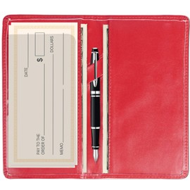 Sanlykate Checkbook Cover with Pen Slot, RFID Blocking PU Leather Standard Register Case for Top & Side Tear Checks, Free Divider