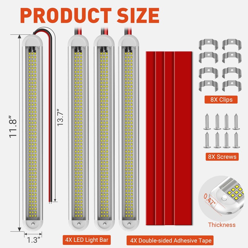 12V LED Interior Light Bar, 120LEDs 28W Led Strip Lights