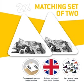 2 x Triangle Stickers 7.5cm - BW - Sleepy Puppy & Kittens Dog Cat Fun Decals for Laptops,Tablets,Luggage,Scrap Booking,Fridges #36243