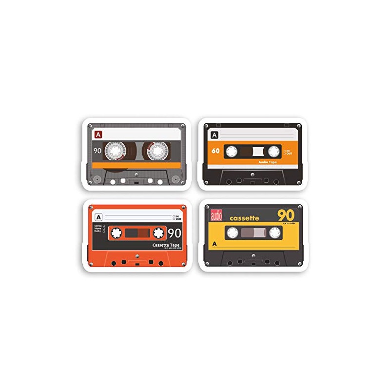 4 x 5cm Retro Cassette Tape Vinyl Stickers - Vintage