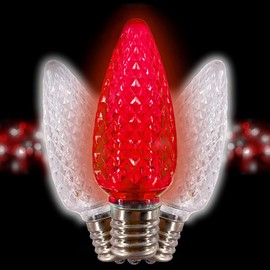 MIK Solutions - Bombilla LED C9 de Navidad (25 unidades, luz blanca fría y roja), diseño de vela facetada con forma de vela de grado comercial E17
