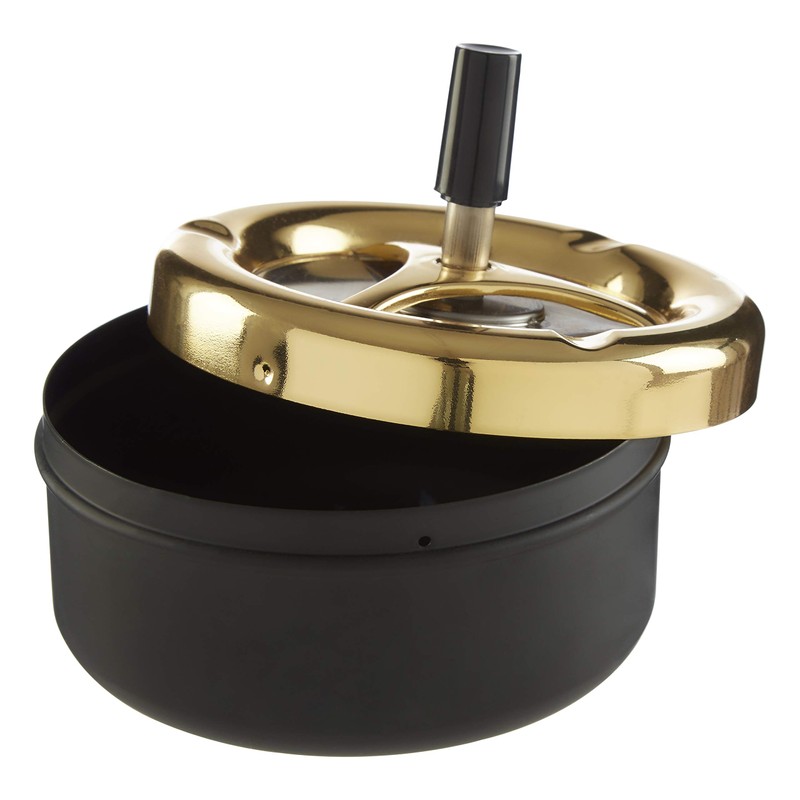 Premier Housewares 305224 Rotating Ashtray, Matte Black/Gold, Medium