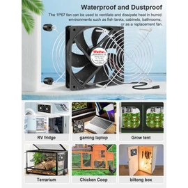 Wathai 120mm x 25mm Waterproof Small Box Fan IP67 12V Computer Fan with AC Plug Speed Controller 110v 120v 220v 240v for Biltong Box, Grow Tent, Terrarium, Aquarium, Greenhouse Cooling