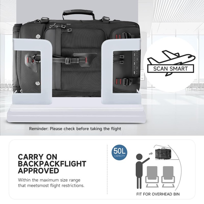 SWICKY Travel Backpack for Men, 50L Carry On Flight Approved