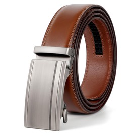 SANSTHS Men's Belts Leather Ratchet, Brown Dress Belts for Men with Adjustable Slide Buckle Christmas Gift Belt for Him