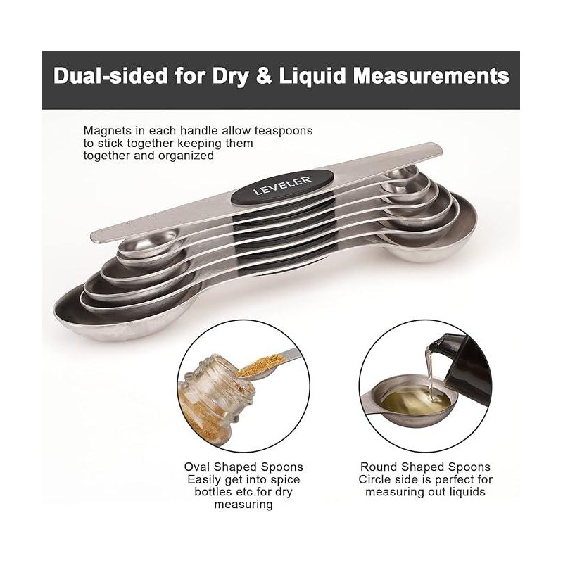 7-Piece Magnetic Measuring Spoons Set – Dual-Sided Stainless Steel, Small