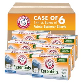 Arm & Hammer Essentials Dryer Sheets Professional, Mountain Rain, Box of 144 Sheets, (Case of 6)