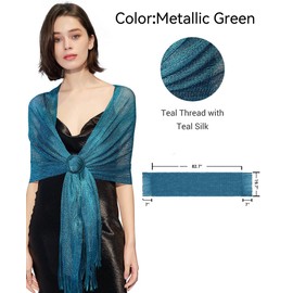 DiaryLook Stole for Evening Dress Glitter Scarf Silver Women's Festive 20s Silver Dress, Greenish-green