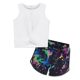 Arshiner Girls' Clothing Sets Sleeveless Short T-Shirt with Shorts Sport Children's Clothing Set Tie Dye Leisure Tracksuit Children Summer Outfit 6-14 Years, White