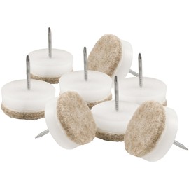 SoftTouch Nail On 1-1/8" Furniture Glides with felt tip for Straight Wooden Furniture Legs (8 piece) - White, Round