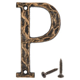 sourcing map House Address Letter, 5.5 Inch Cast Iron Vintage Wall Letter P Outside Letters for Home Street Office Mailbox Sign, Black & Gold