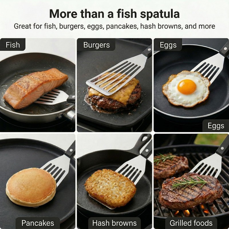 Fish Spatula, 12" Stainless Steel Slotted Turner for Cast Iron