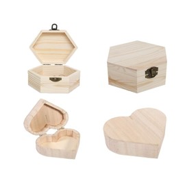 Kellegour Pack of 4 Small Wooden Gift Box, Small Unfinished Wooden Box with Lid, Heart Box, Wooden Box, Mini Wooden Gift Boxes, for Christmas, Easter, Birthdays, Weddings, Parties (2 Shapes)