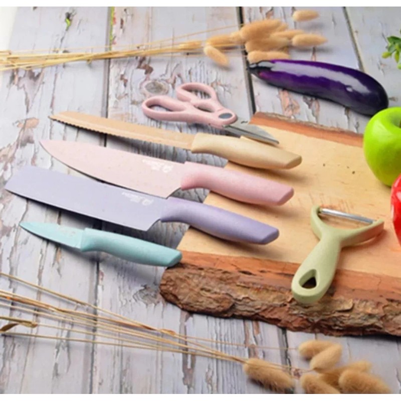 millerhous Set Kit Cuchillos Chef Recubrimiento Cerámica Colores Pastel