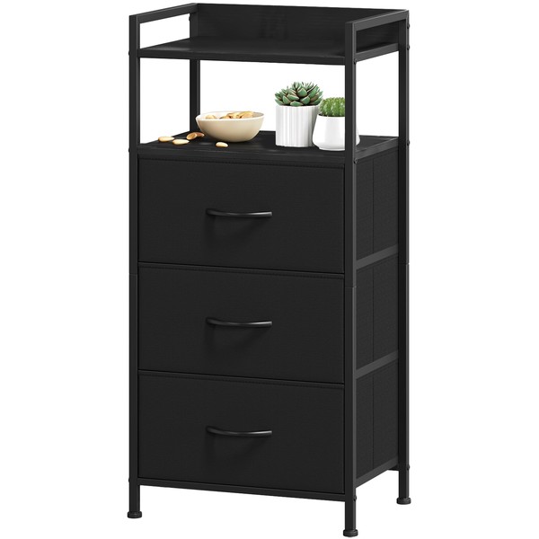 Somdot Nightstand with 3 Drawers, Dresser with Fabric Bins for