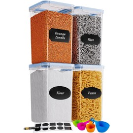Chef's Path Extra Large Airtight Food Storage Containers with Blue Lid Color, Pack of 6, Kitchen and Pantry Canisters for Flour, Sugar, and Baking Supplies, Includes Measuring Spoons, Labels, and Pen