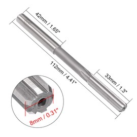 sourcing map Chucking Reamer 8mm, H7 HSS Lathe Machine Reamer 6 Straight Flutes, Round Shank Milling Cutting Tool, Metric Reaming Drill Bit for Stainless Steel Metal Hole