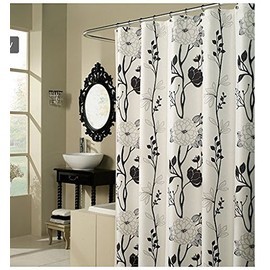 spring Home Black and White Flower Fabric Shower Curtain