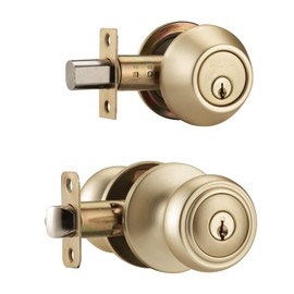 NCSEN Brushed Gold Door Knobs with Lock, Exterior Door Lock Set with Deadbolt Keyed Alike, Coastal Style Exterior Door Knob for Bedroom
