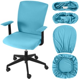 Tallew 4 Pcs Office Chair Covers Set Computer Universal Protective Stretchable Chair Seat Covers Desk Armrest Cover Pads Office Cushion Backrest for Rotating(Regular,Sky Blue)