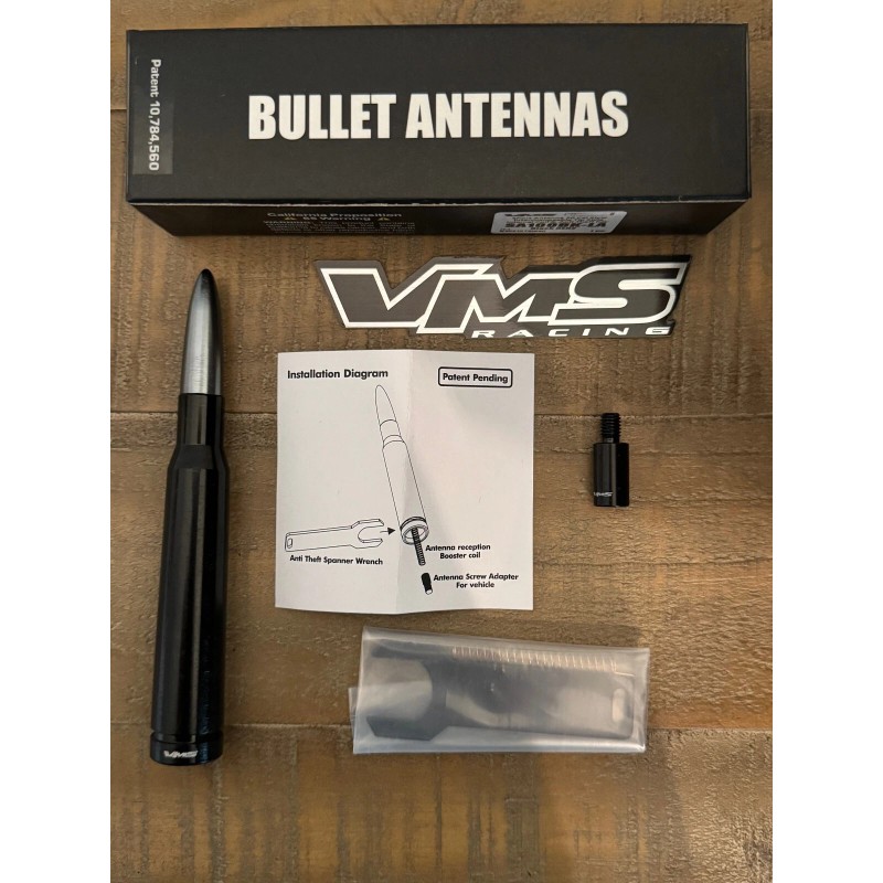 VMS Gunmetal and Black Bullet Antenna with Adapter for Silverado