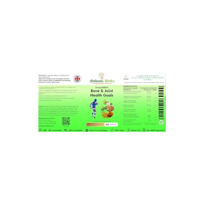 Vegan Joint Support – 2x60 Capsules with Calcium, Magnesium, Zinc,