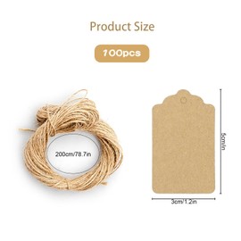 Bojueshaw 100 Gift Kraft Paper Labels,Plain Gift Tags Pre-Punched,Brown DIY Rectangular Craft Hanging Labels with String for Presents,DIY Crafts,Birthday