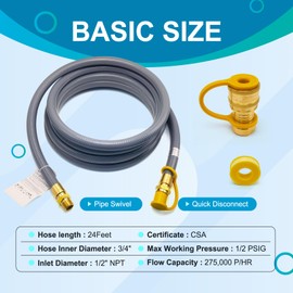 15FT, 24FT, 30FT 3/4" ID Natural Gas Hose with Quick Connect 3/4" ID Natural Gas Hose with Quick Connect Fittings for NG/LP Propane Appliances, Generators,Grill,Patio Heaters (24FT)