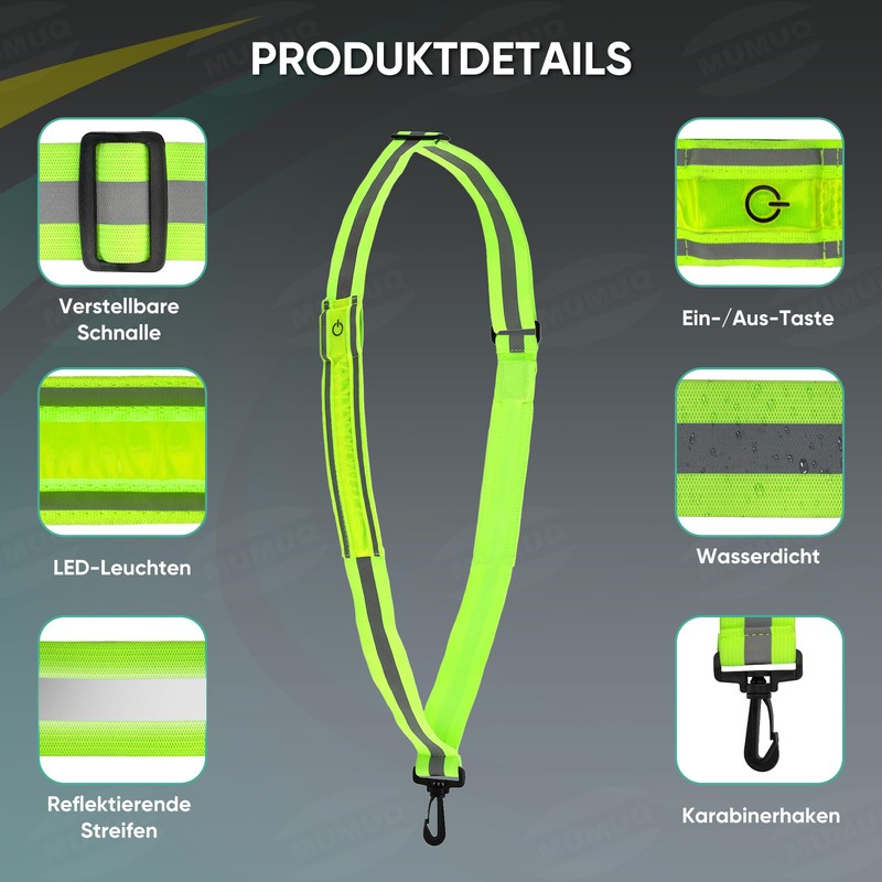 LED Reflective Running Belt, Lightweight High Visibility Night Safety Strap