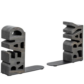 MyGift Vintage Weathered Gray Solid Wood Bookends Carved in Read and Pray Block Letters, Decorative Book Stands for Home Library Bookshelf Office Desk, 2 Piece Set