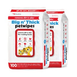 Petkin Pet Wipes for Dogs & Cats - 200 Large Wipes - Removes Dirt & Odor - Cleans Ears, Face, Butt, Eye Area - Convenient for Home or Travel - 2 Packs