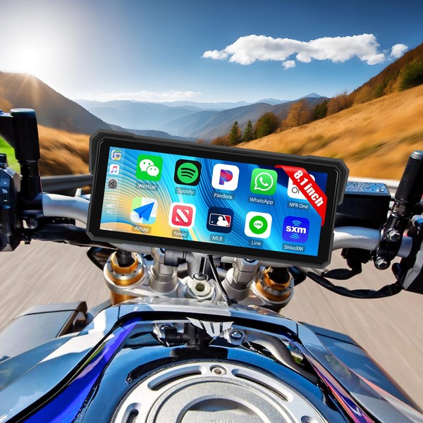 SIXTOP Motorrad-Carplay-Bildschirm, Kabelloses CarPlay und Android Auto für Moto,8.1-Zoll-wasserdichter Touchscreen,