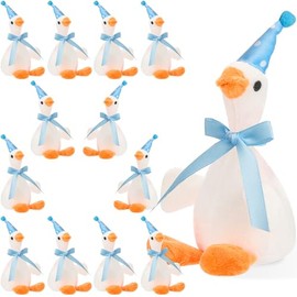 Vertintong 12 Pcs Silly Goose Plush Stuffed Animal Toy Birthday Decorations 8 inch One Silly Goose Baby Shower Party Favor Duck Stuffed Animal with Birthday Hat for Girls Funny Party Supplies (Blue)