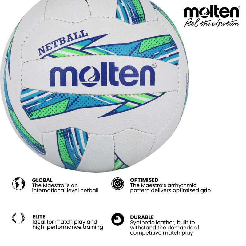 Molten Maestro Netball International Level, Green/Blue, size 5