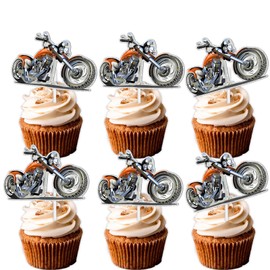 18pcs Red Glitter Dessert Cupcake Topper Motorcycle Rider Racing Sport Theme Decor Supplies Boy Man Happy Birthday Party Decorations