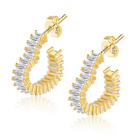 ASH'S CHOICE Earrings Sterling Silver 925 Hoop Earrings for Women, 14 Carat Gold-Plated Hoop Earrings Round, Shiny Small Hoop Earrings with AAA+ Zirconia Rhinestones, Hypoallergenic Hoop Earrings for