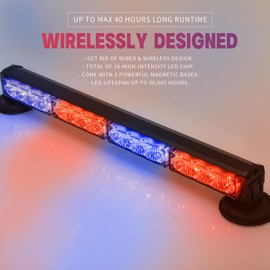 BooYu 19" Red/Blue Police Emergency Strobe Lights Bar for Trucks/Vehicle/Car, Portable Mini Roof Top Plow Hazard Flash Beacon Warning Light w/Magnetic Base